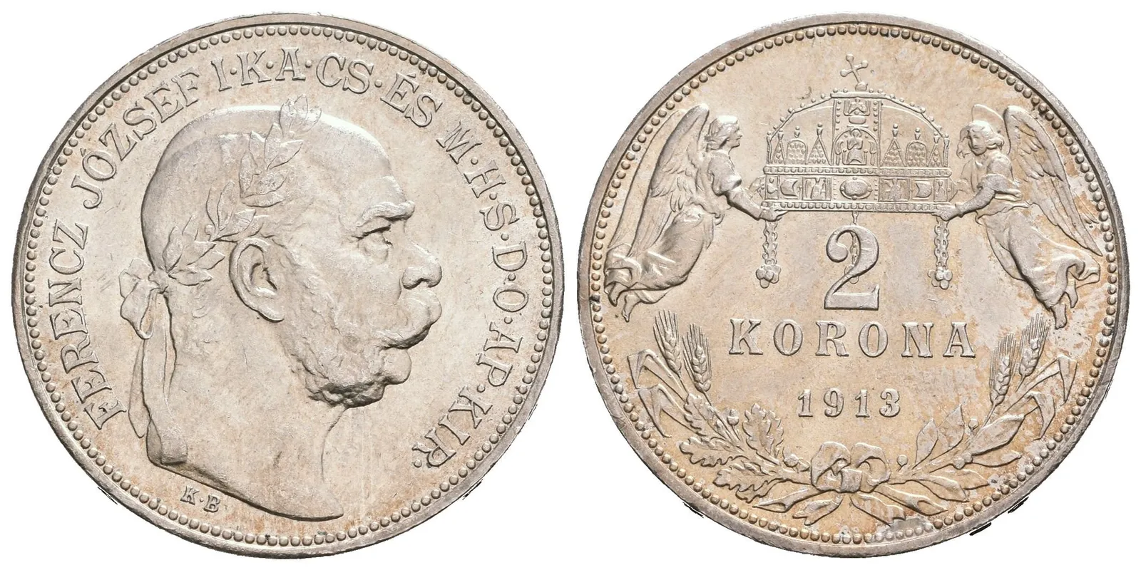 2 Koruna 1913 KB, krásná zachovalost, ražební lesk, patina — 1