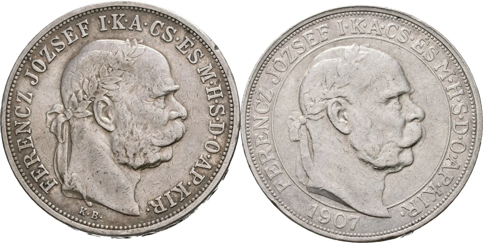5 Koruna 1907 KB - Jubilejní k 40. výročí korunovace na uherského krále + — 1