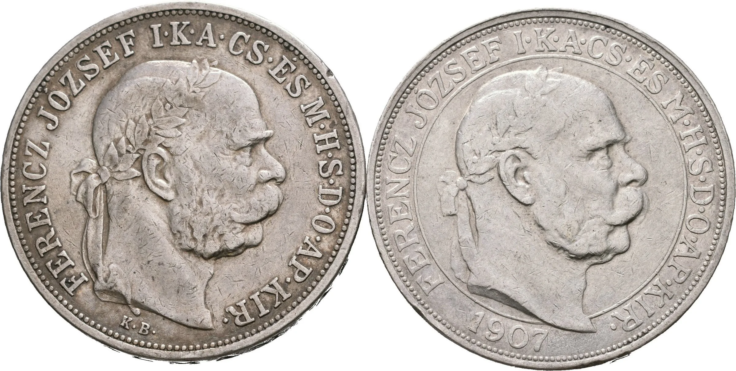 5 Koruna 1907 KB - Jubilejní k 40. výročí korunovace na uherského krále + — 1