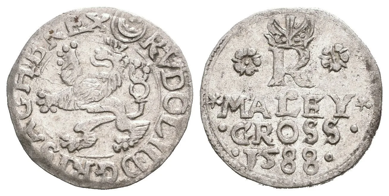 Malý groš 1588, Jáchymov-Hofmann, HN.8a (opis 7c), patina, drobné rysky — 1