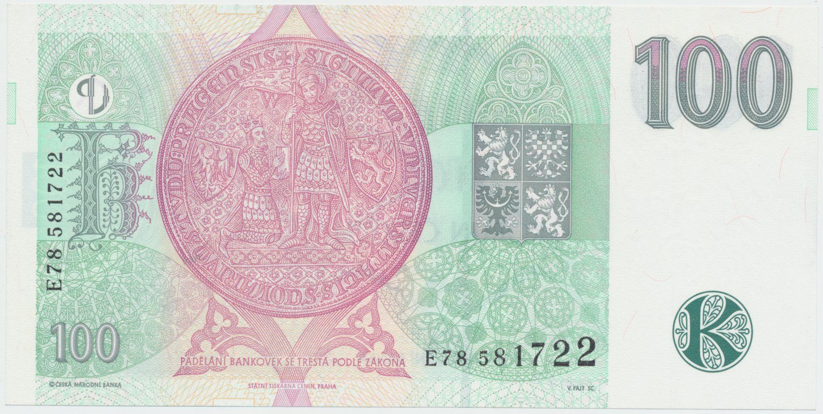 Česká republika, 100 Koruna 1997, série E, Hej.CZ22aE
