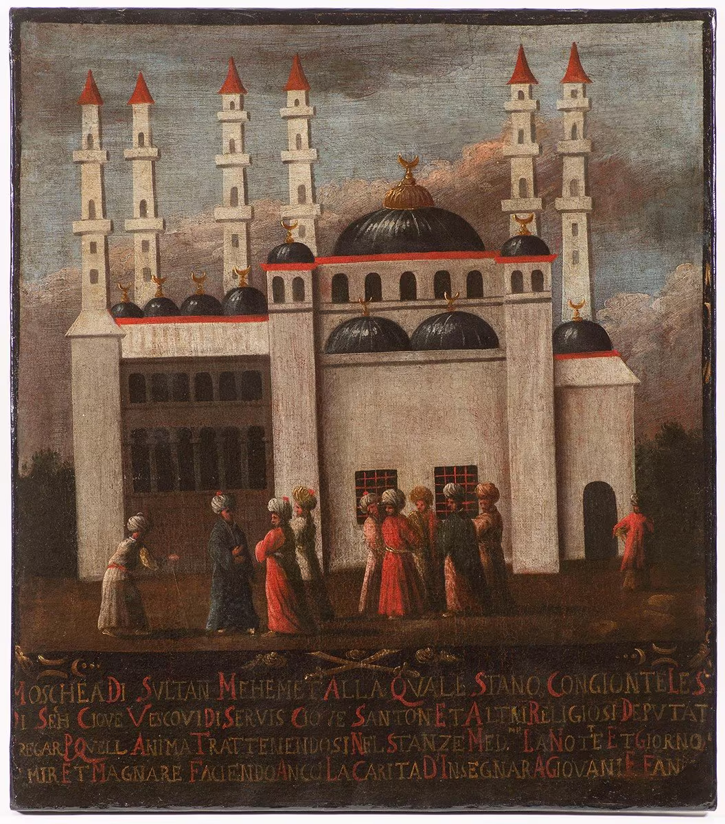 Attributed to Jean-Baptiste Vanmour (1671–1737).  - 
The Mosque of Sultan Mehmed with Figures in Conversation