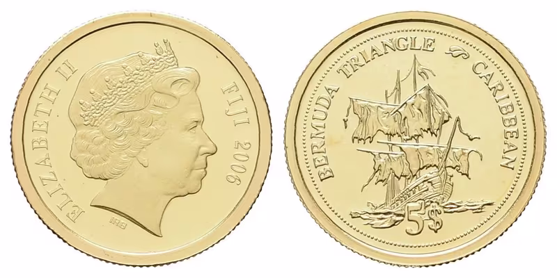 5 dolarů - 2006 - Au 1,25 g - 0,585 - Bermudský trojúhelník