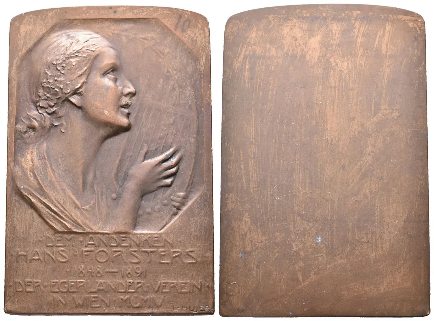 AE Plaketa 1891 - Hans Forsters, poděkování tzv. Egerlander Verein (Spolku Chebských němců) — 1