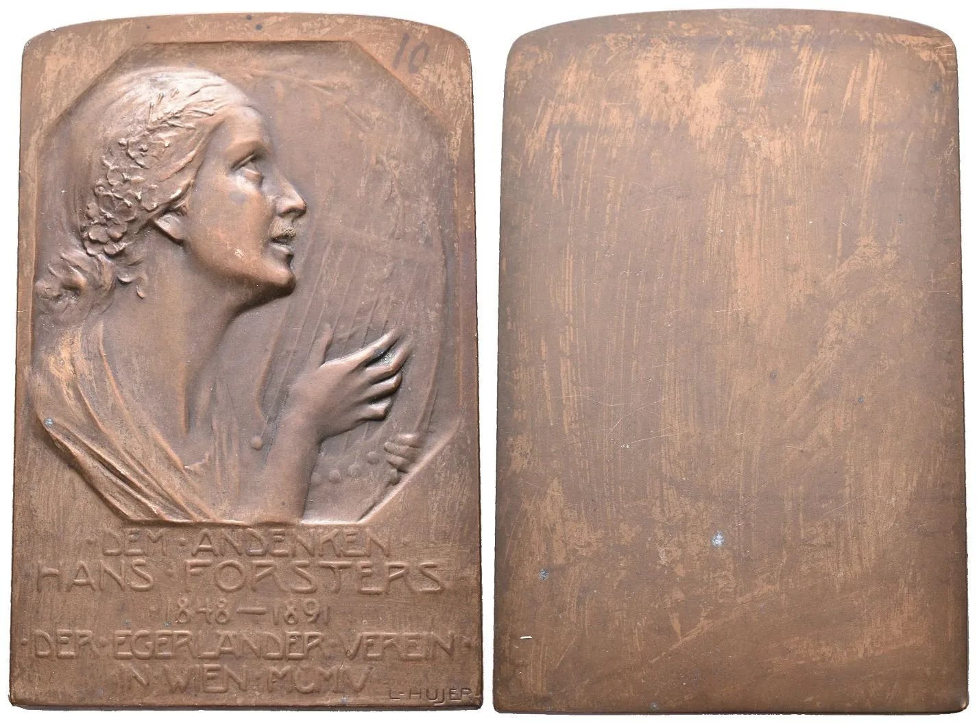 AE Plaketa 1891 - Hans Forsters, poděkování tzv. Egerlander Verein (Spolku Chebských němců) — 1