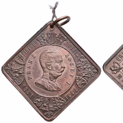 AE Klipa 1888 - K 40. výročí panování. Cu 32 mm, dobové ouško, lesk, patina