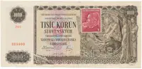 Československo, 1000 Koruna 1940/1945, kolkovaná, perf. 2x SPECIMEN dole, Hej.65a1.S2