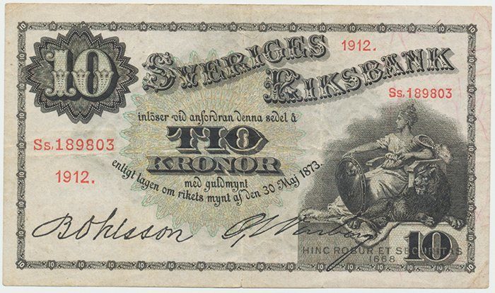 Švédsko, 10 Kronor 1912, P.27g, série Ss