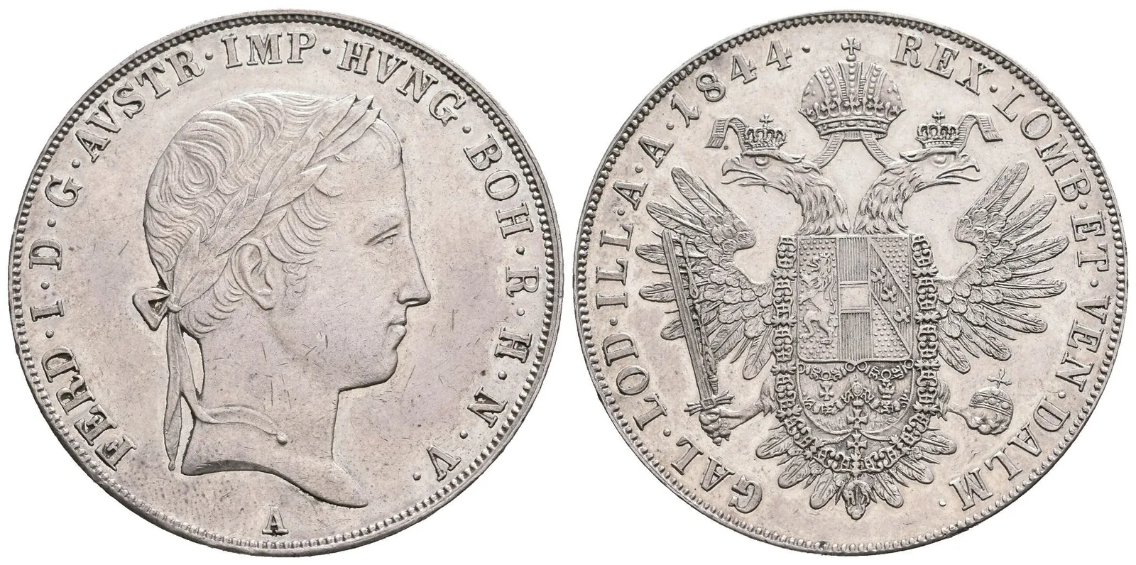 Tolar 1844 A, velmi pěkná zachovalost, lesk, tmavá patina, rysky — 1