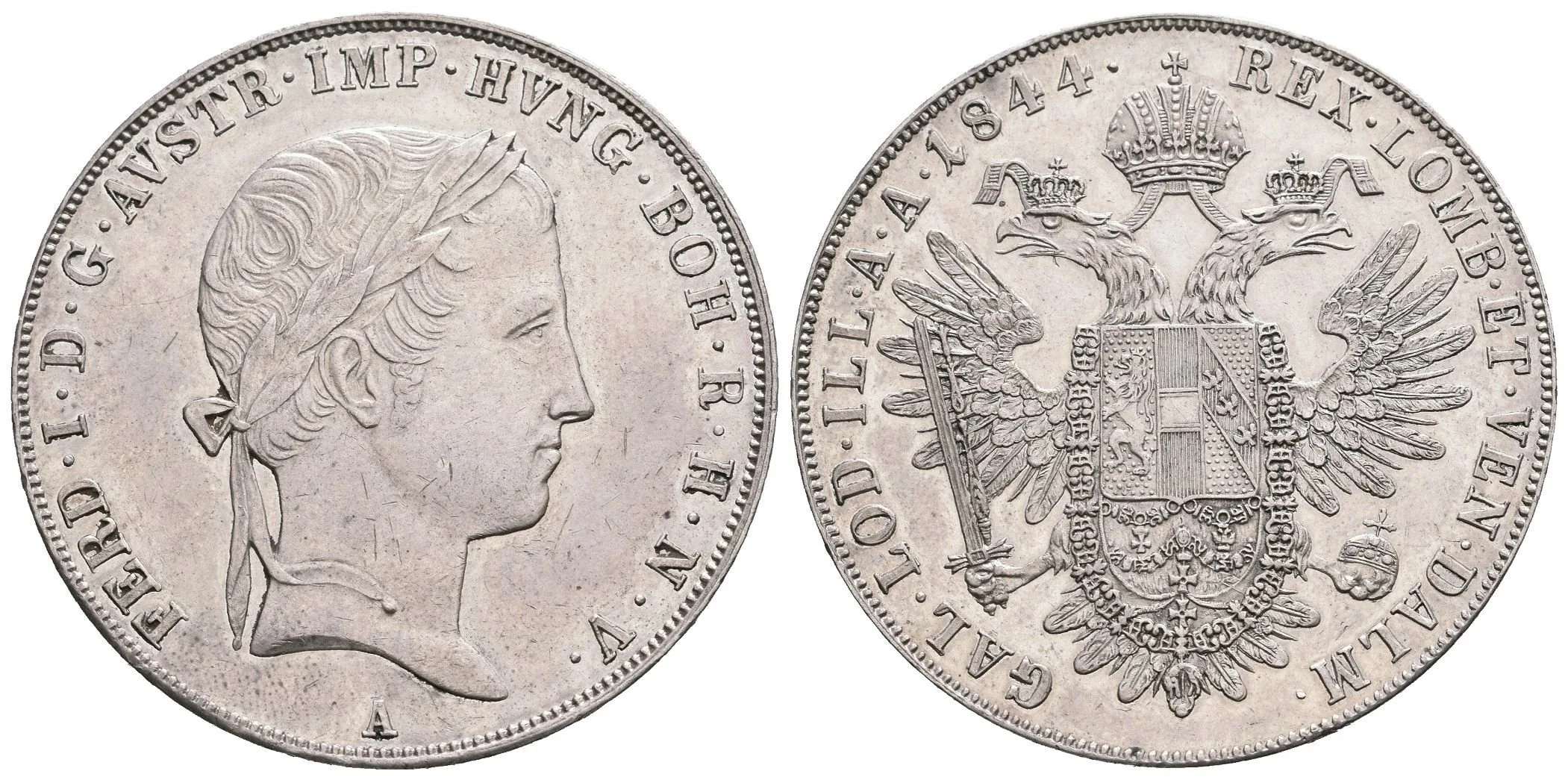 Tolar 1844 A, velmi pěkná zachovalost, lesk, tmavá patina, rysky — 1