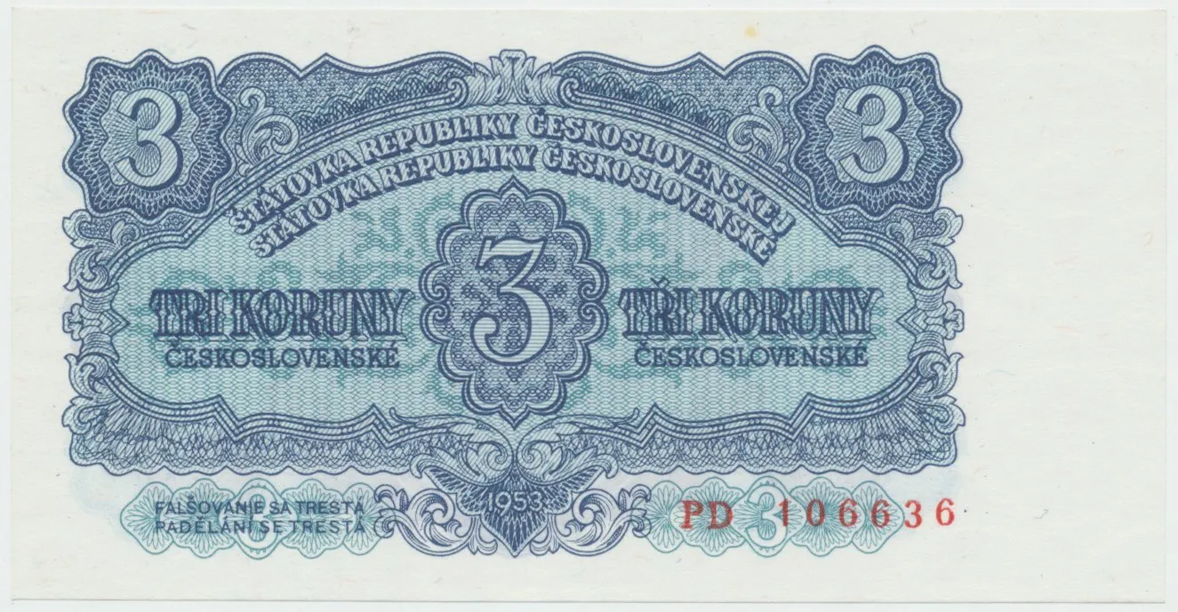 Československo, 3 Koruna 1953, tisk Praha, série PD, Hej.90b1