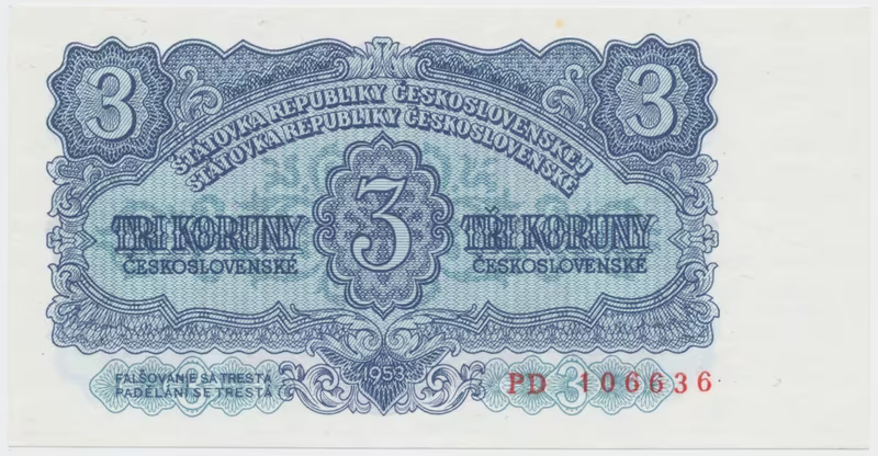 Československo, 3 Koruna 1953, tisk Praha, série PD, Hej.90b1