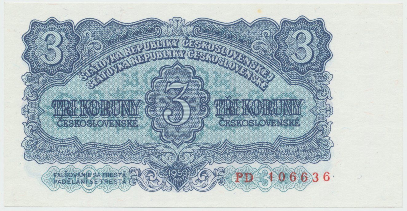 Československo, 3 Koruna 1953, tisk Praha, série PD, Hej.90b1