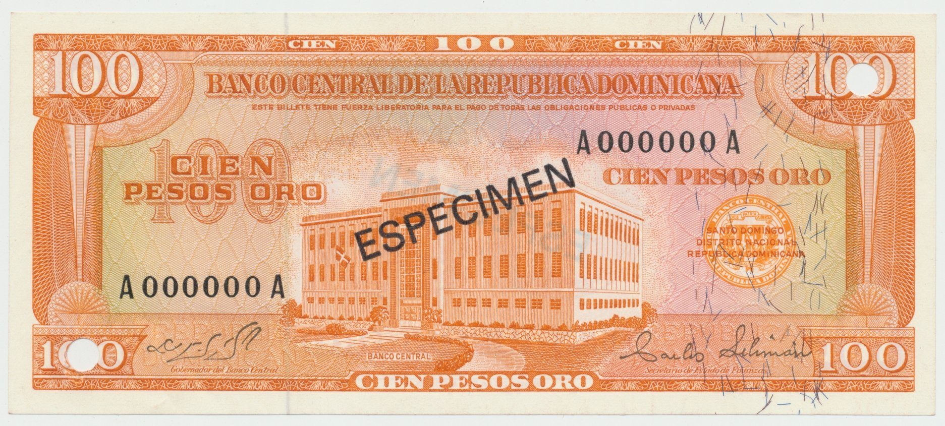 Dominikánská republika, 100 Pesos Oro (1964-1974), P.104s1