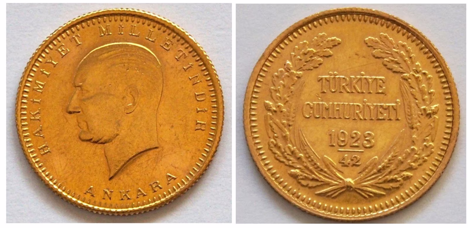 ZLATÁ MINCE 100 Piaster Türkei Atatürk 1923