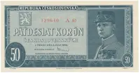 50 Koruna 1948, perforace 3 m.d. v obloučku, Hej.82bS2