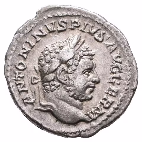 Denár, 213 - 217, Rv: VENVS VICTRIX, stojící Venus zleva drží Victorii a