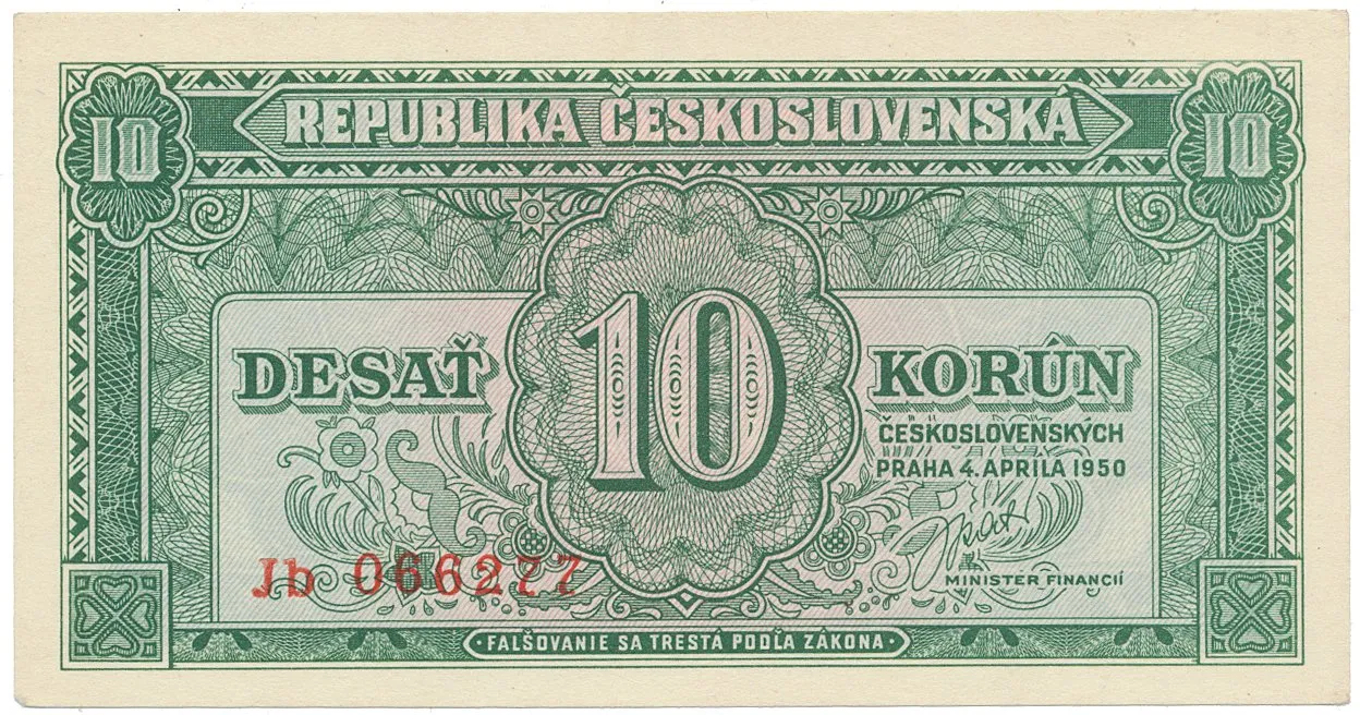 Československo, 10 Koruna 1950, série Aa - Zh, Hej.86b