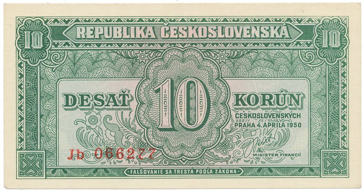 Československo, 10 Koruna 1950, série Aa - Zh, Hej.86b