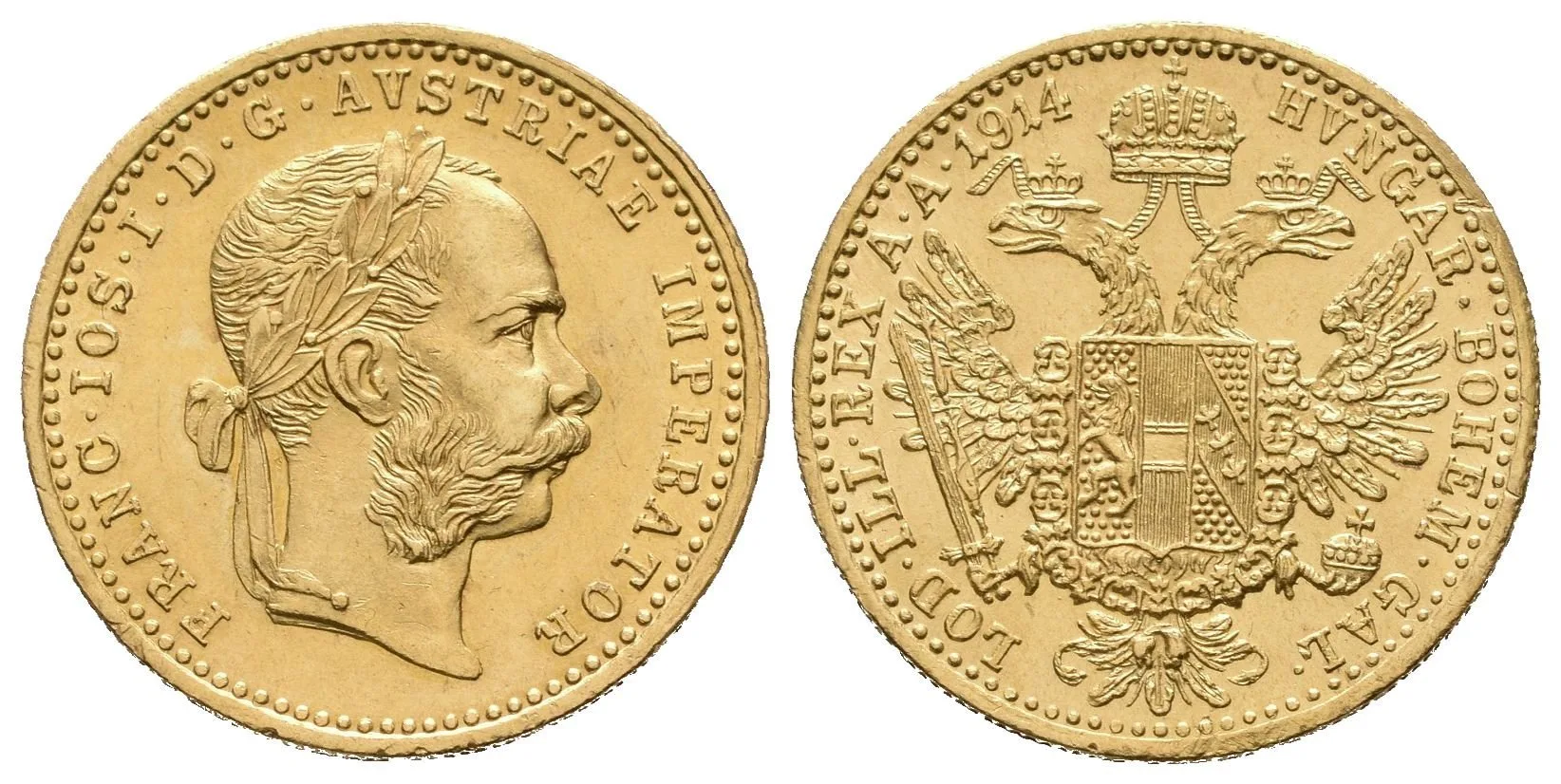 Dukát 1914, krásná zachovalost, lesk, patina, — 1