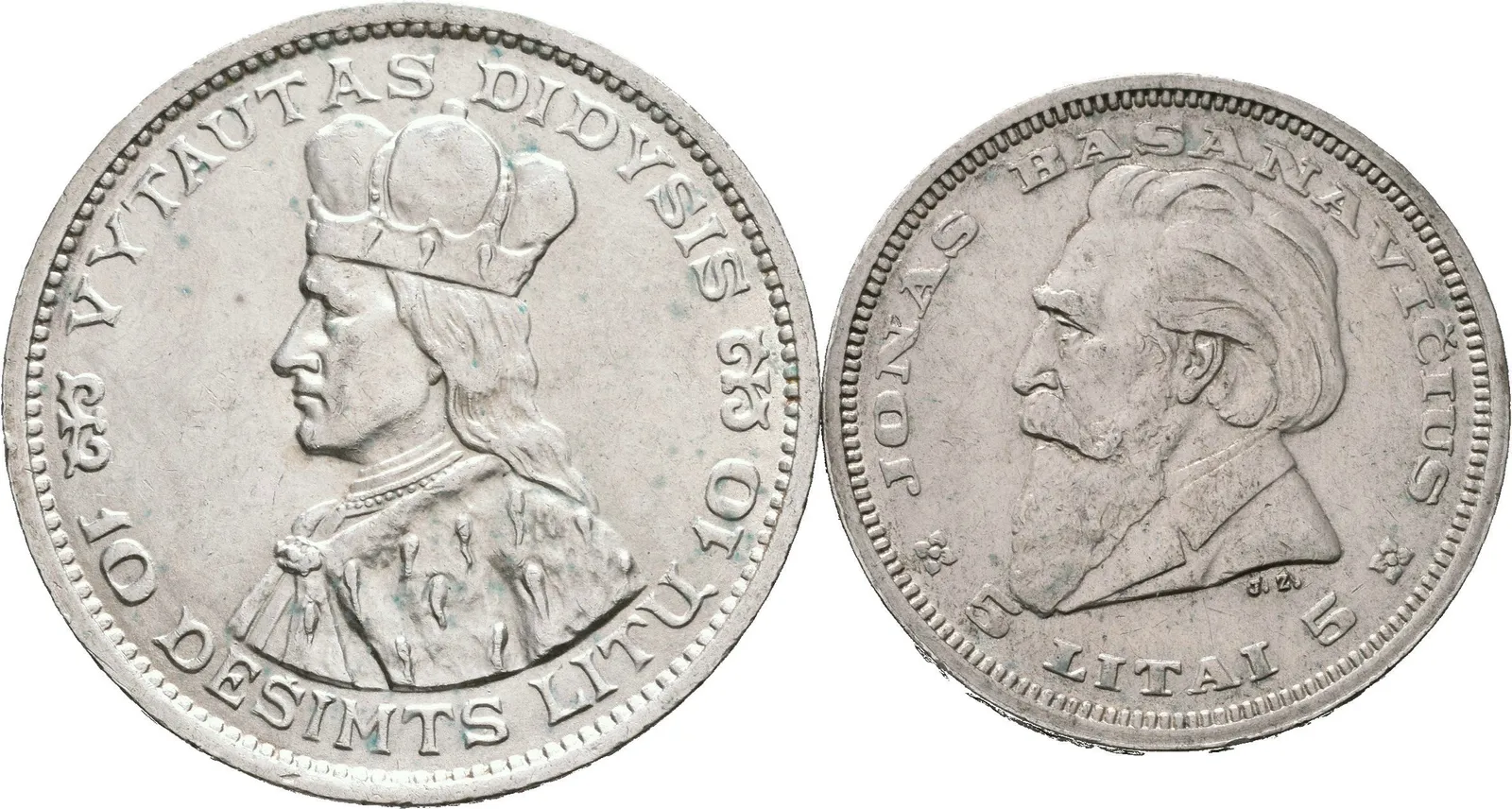 10 Litu 1936 - Didysis, KM.83 + 5 Litai 1936 - Basanavičius, KM.82, — 1