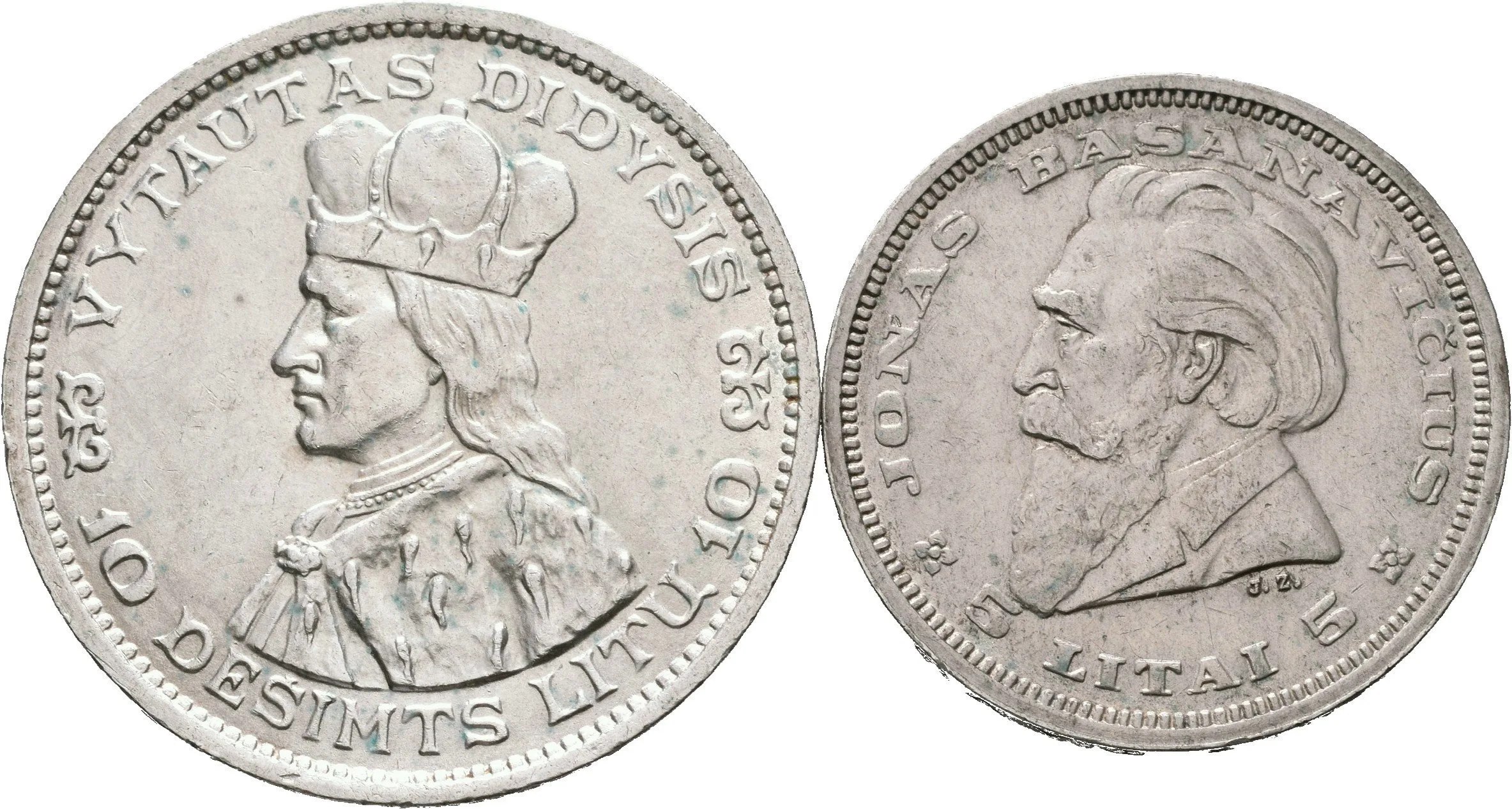 10 Litu 1936 - Didysis, KM.83 + 5 Litai 1936 - Basanavičius, KM.82, — 1