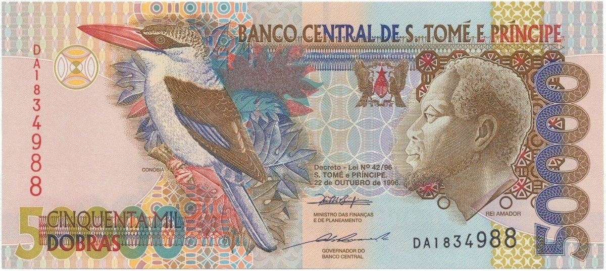 Svatý Tomáš a Princův ostrov, 50.000 Dobras 1996, 2 ochranná vlákna, P.68b