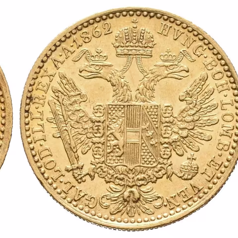 Dukát 1862 A, velmi pěkná zachovalost, zbytky lesku,