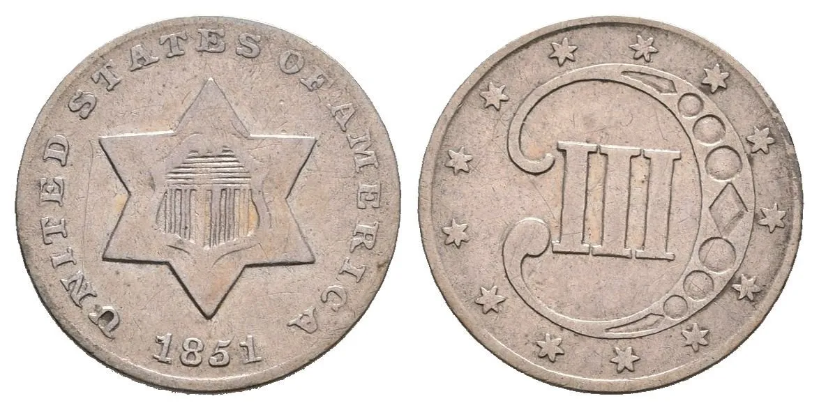 3 Cent 1851 (Ag), KM.75, patina, rysky — 1