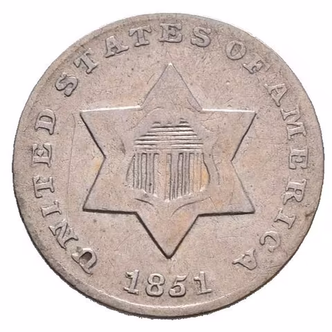 3 Cent 1851 (Ag), KM.75, patina, rysky