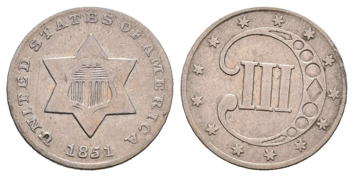 3 Cent 1851 (Ag), KM.75, patina, rysky — 1
