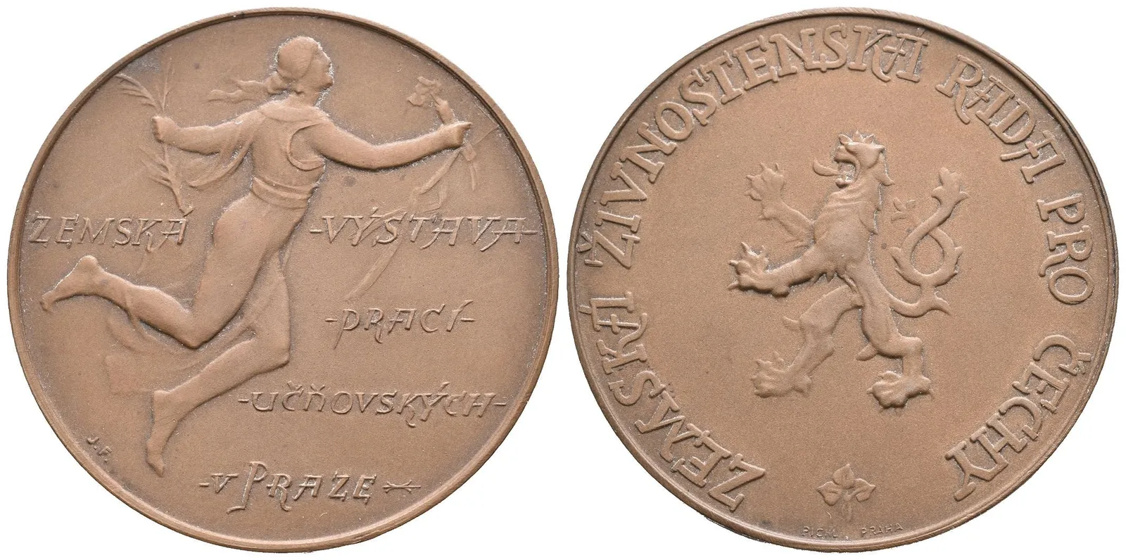 AE Medaile b.l. (Fischer J.) - Zemská výstava prací učňovských v Praze, Bronz 42 mm — 1