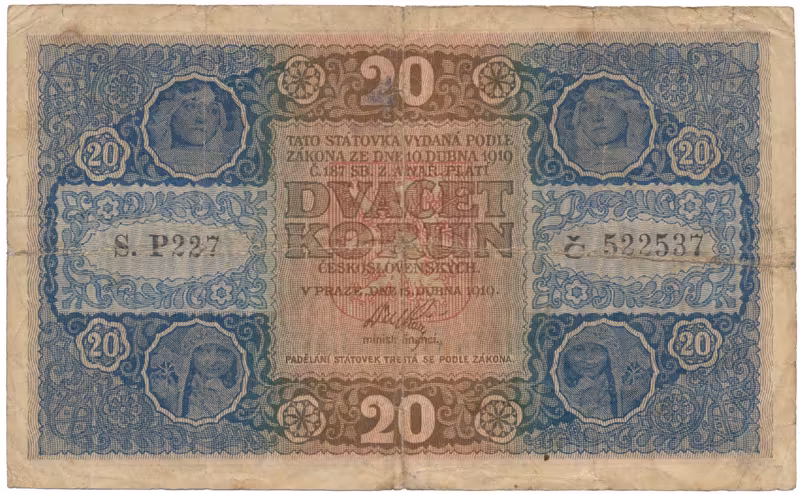 Československo, 20 Koruna 1919, serie P, Hej.10a
