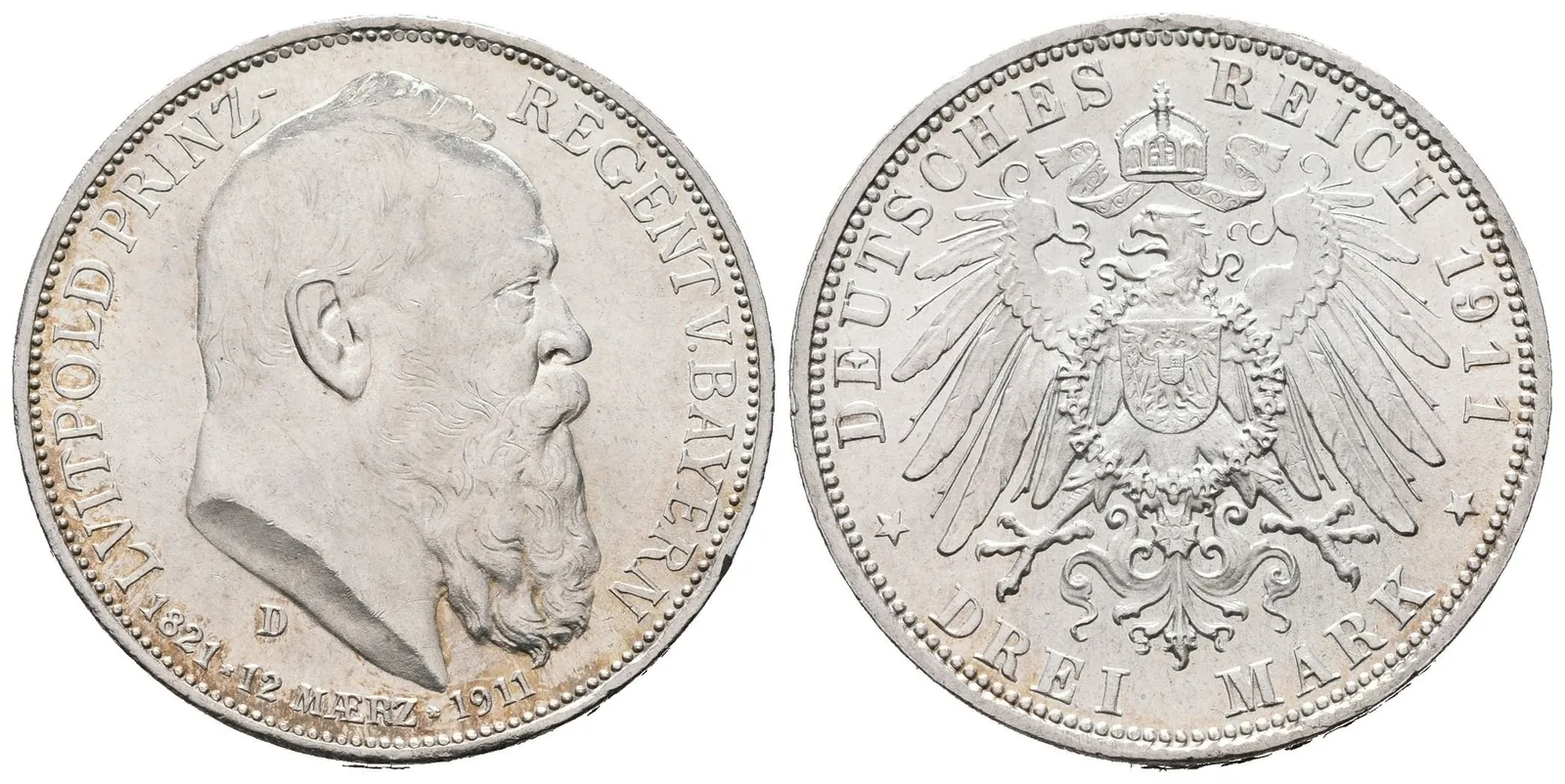 Bavorsko, 3 Marka 1911 D - 90. výročí narození