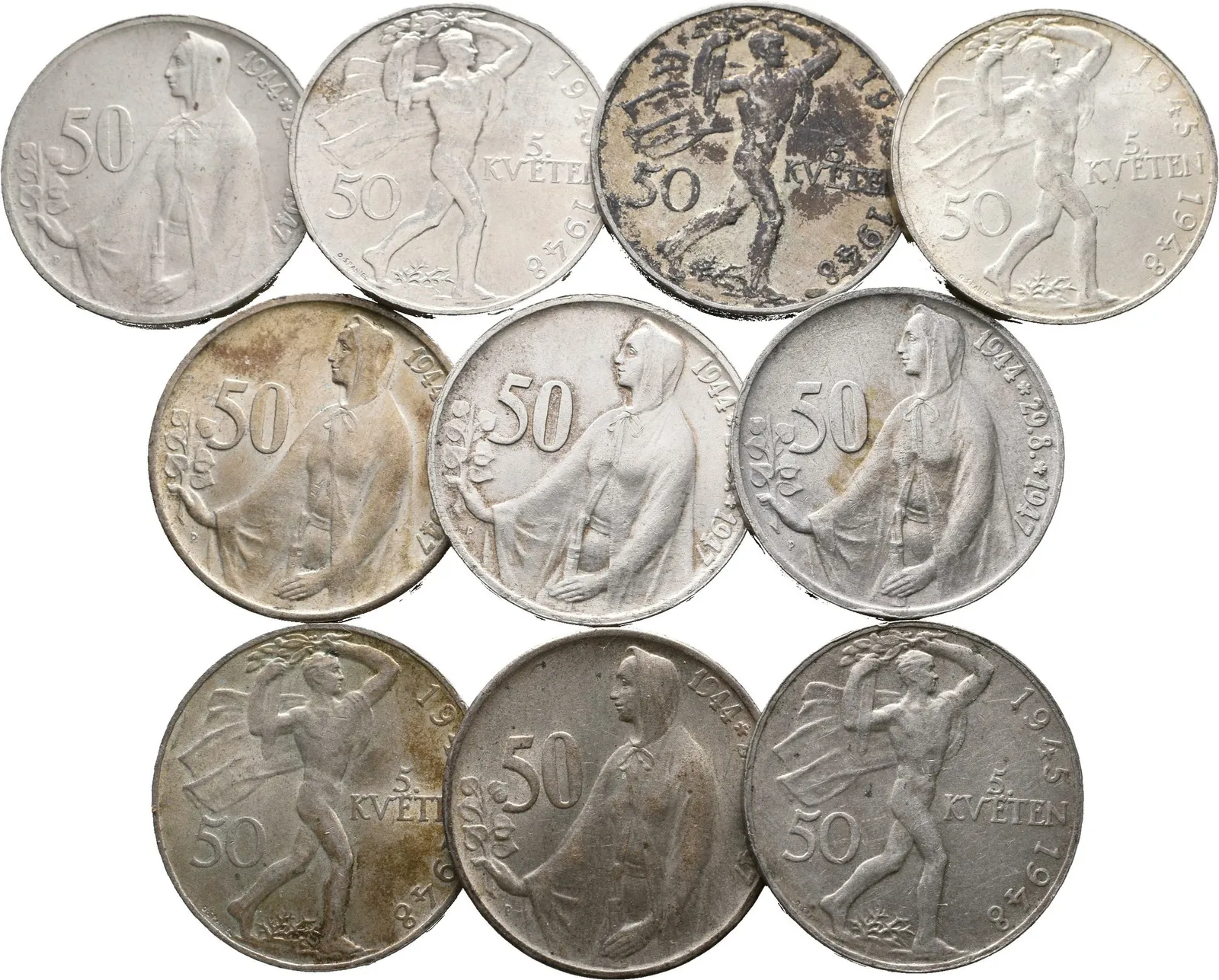 50 Kč 1947 - SNP (5x), 50 Kč 1948 - 5. Květen, pěkné zachovalosti, patina_ — 1