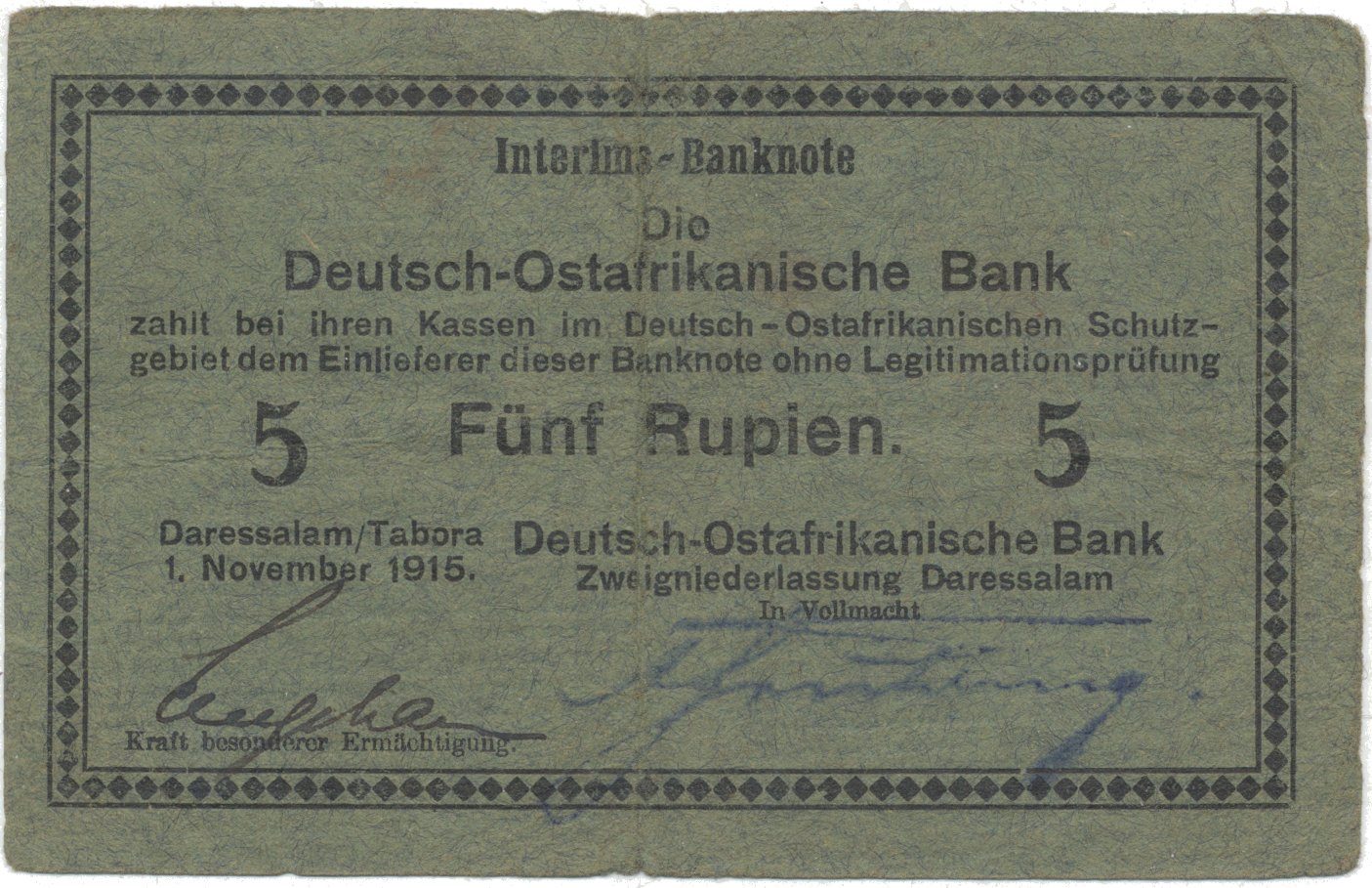 Německá Východní Afrika, 5 Rupien 15. 8. 1915, série D, R.921c