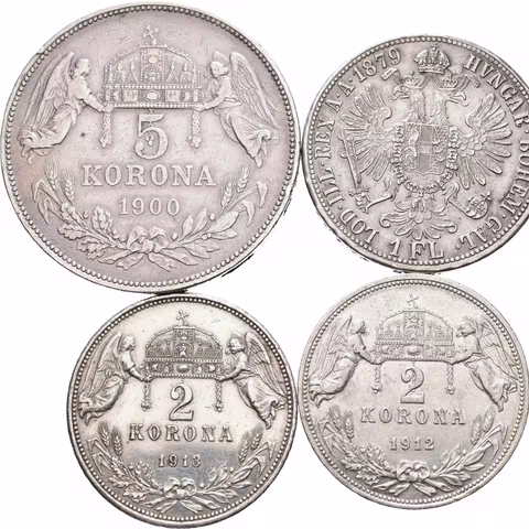 Soubor mincí - 5 Koruna 1900 KB, Zlatník 1879 bz, 2 Koruna