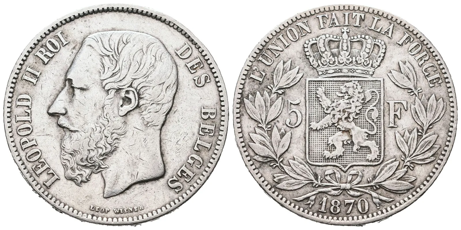 Belgie, 5 Frank 1870