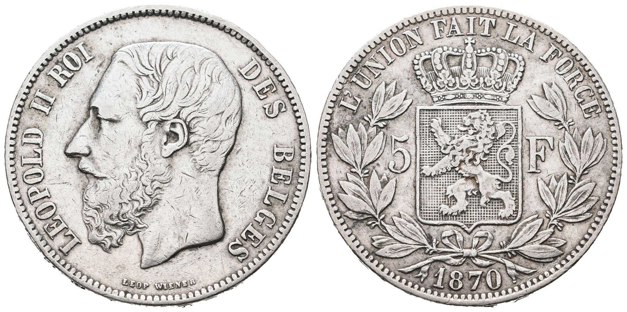 Belgie, 5 Frank 1870