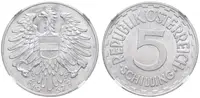 5 Schilling 1957, J.457, certifikace NGC, hodnocení AU 58, krásná zachovalost_RR! — 1