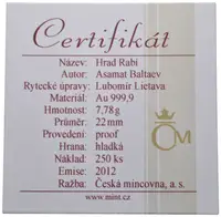 Medaile 2012 (Baltaev, Lietava) - Hrad Rabí. Au 0,999, 22 mm (7,78 g), kapsle, — 2