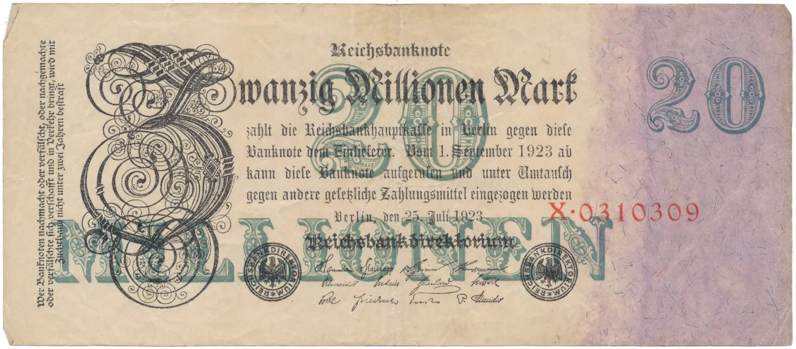 Německo, 20 Millionen Mark 1923, Ro.96a