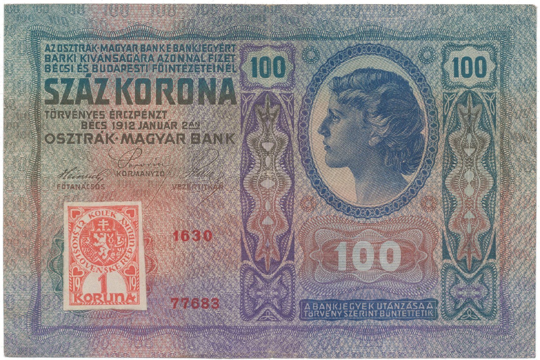 100 Koruna 1912 (1919), kolkovaná, Hej.5a