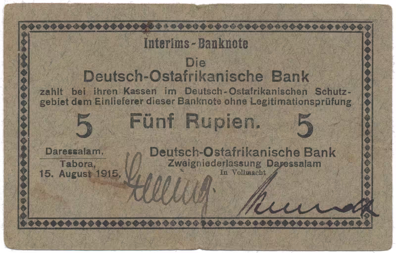 Německá Východní Afrika, 5 Rupien 15. 8. 1915, série B, R.910g
