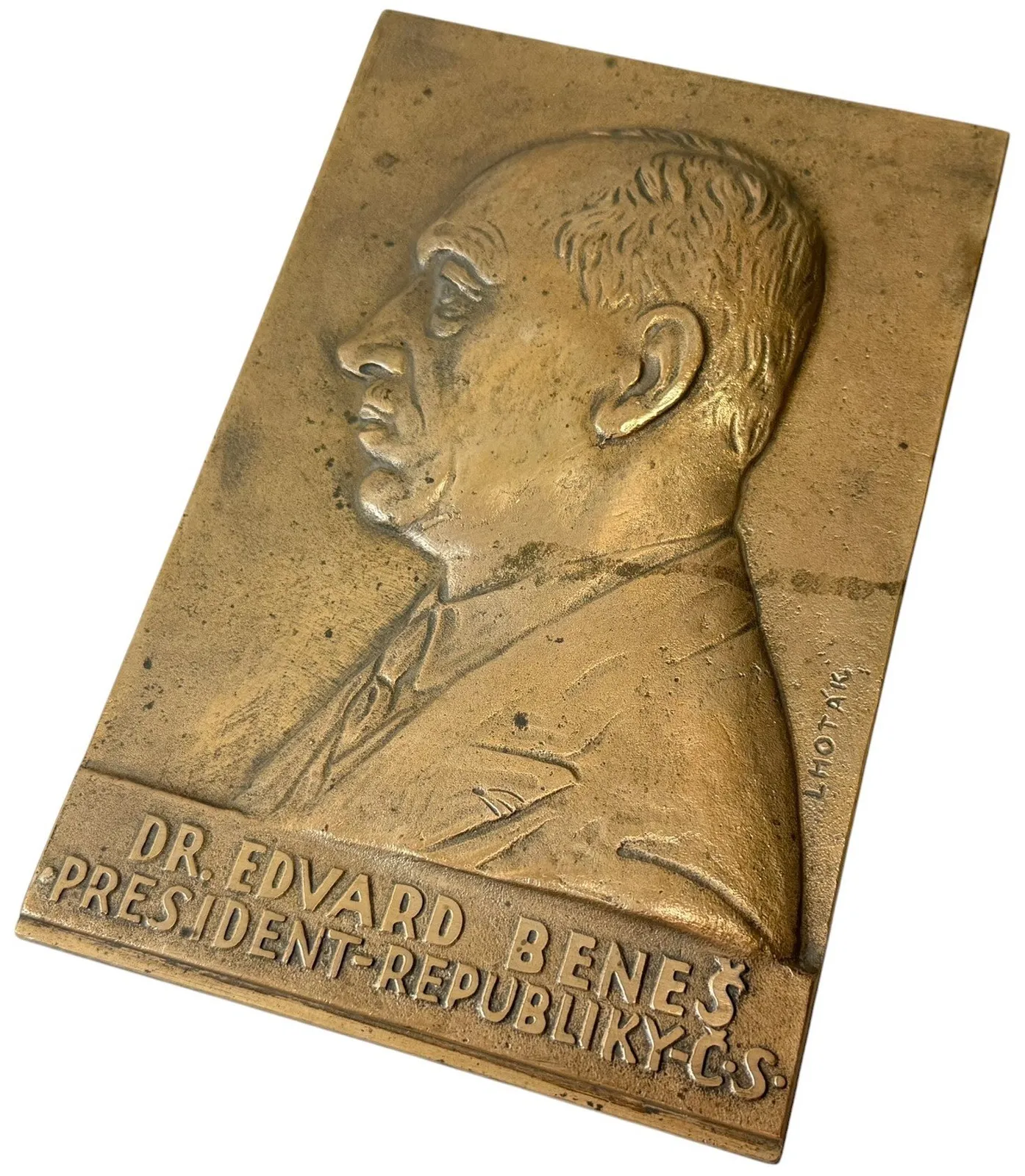 AE Plaketa b.l. - Dr. Edvard Beneš, president ČSR. Litý bronz 180 x 118 mm, — 1