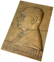 AE Plaketa b.l. - Dr. Edvard Beneš, president ČSR. Litý bronz 180 x 118 mm, — 1