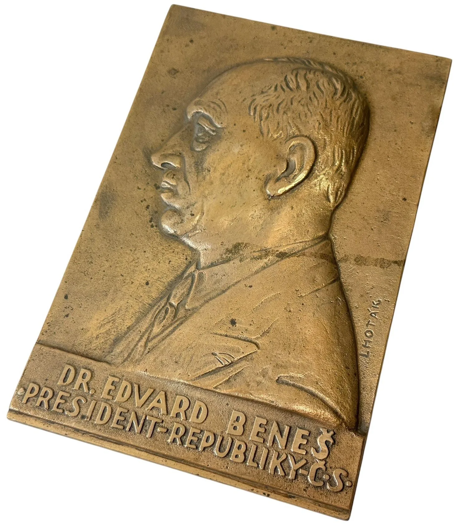 AE Plaketa b.l. - Dr. Edvard Beneš, president ČSR. Litý bronz 180 x 118 mm, — 1