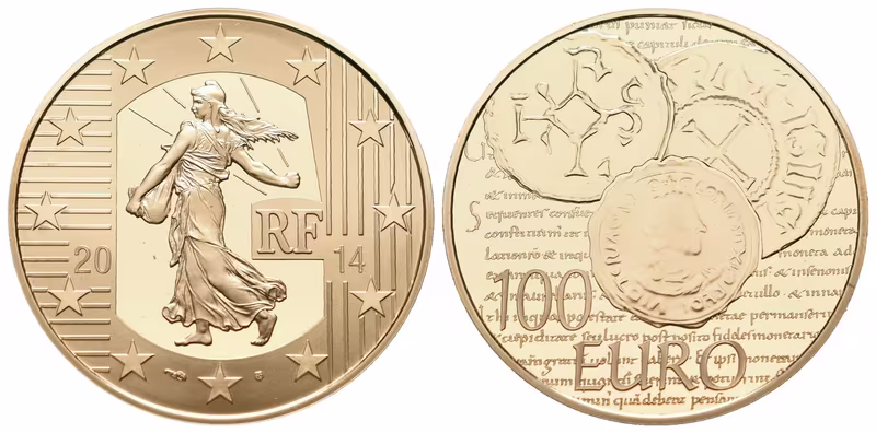 Francie, 100 Euro 2014 - Denár Charles le Chauve