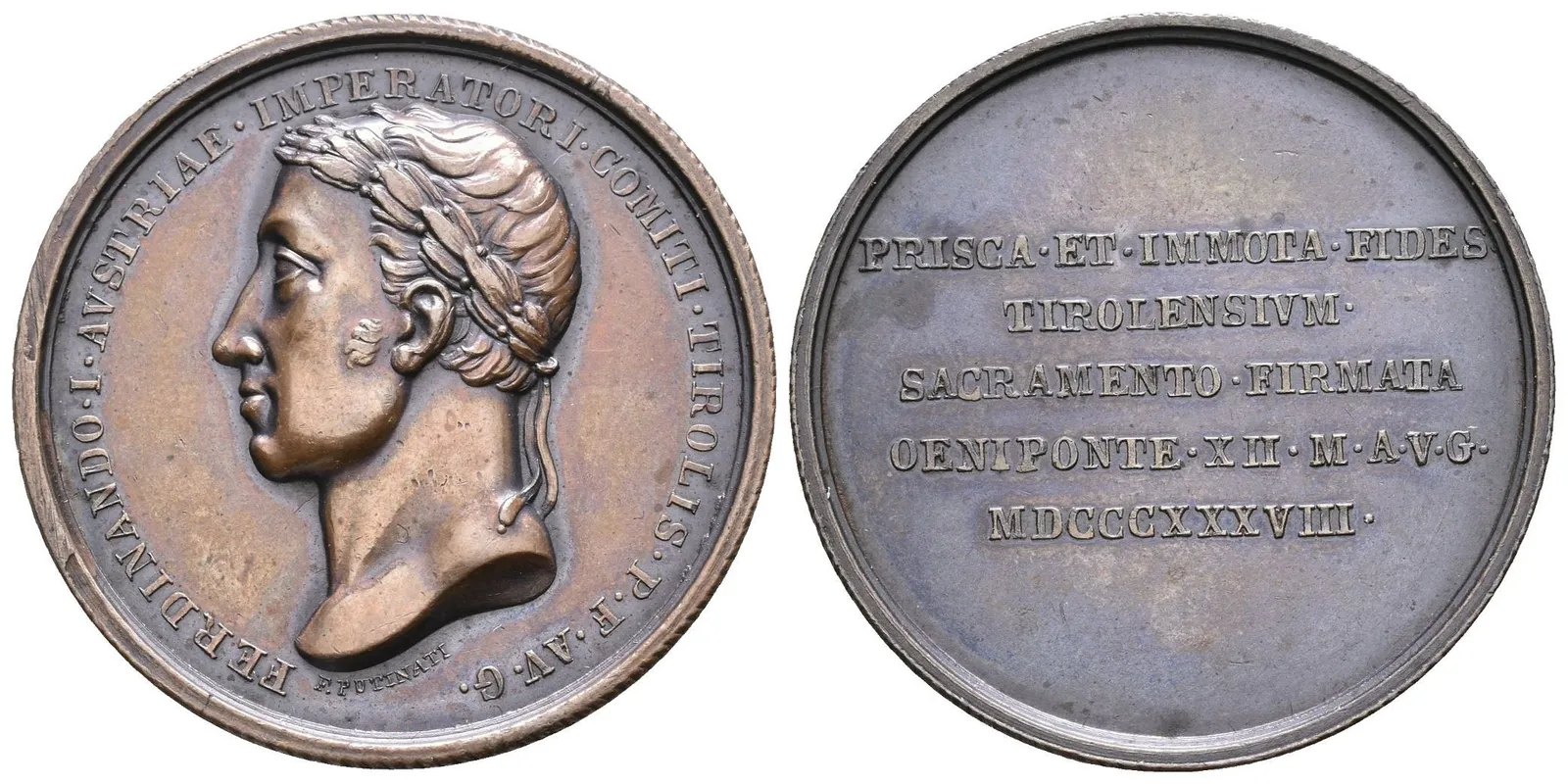 AE Medaile 1838 (I. D. Boehm) - K holdování 13. 8. 1838 v Innsbrucku. Hlava zprava, opis — 1