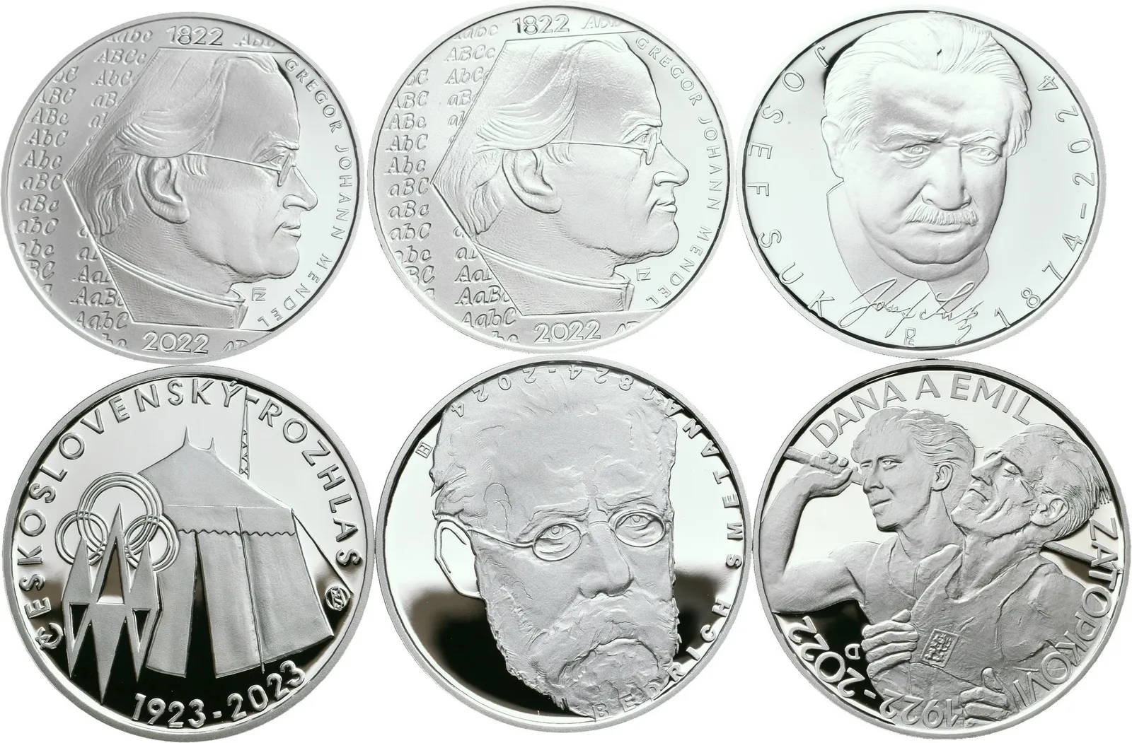 Soubor stříbrných mincí 200 Kč - 2022 Gregor Johann Mendel (2x), Zátopkovi, — 1